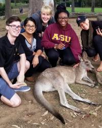 A group of students with a kangaroo